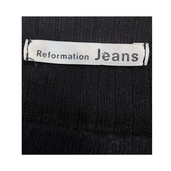 Reformation Women's Size 4 Black Long Sleeve Textured Cropped Knit Top - Picture 2 of 7